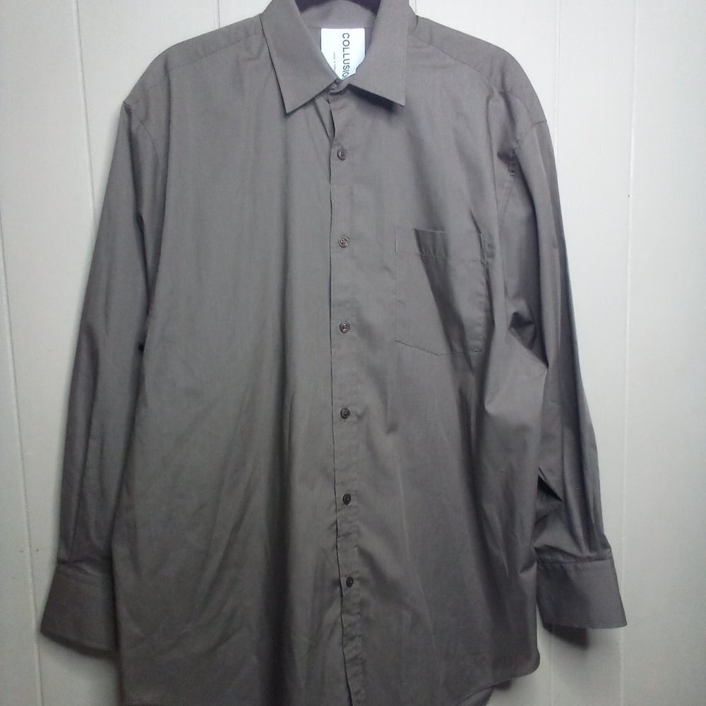 Collusion Button Up Shirt M Long Sleeve Tan Brown